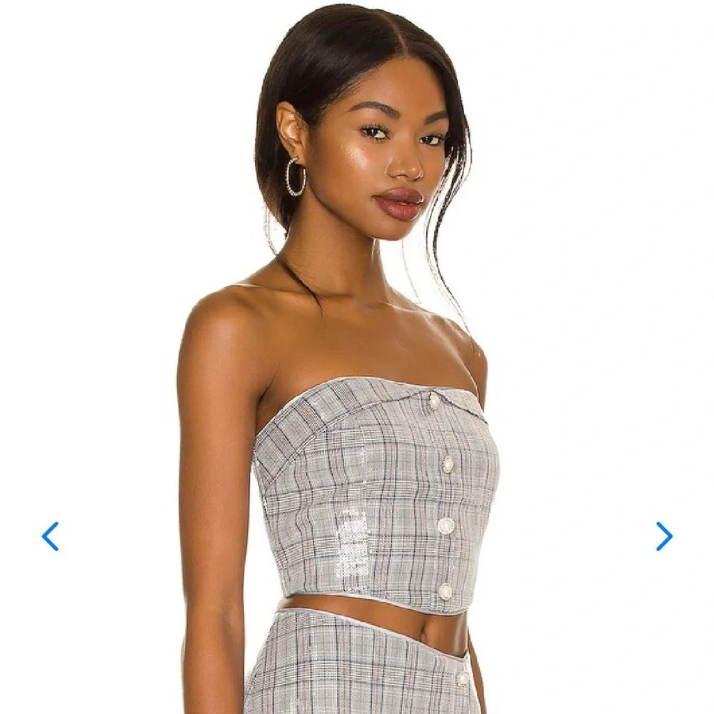 NWOT Lovers and Friends Sparkle Sequin Plaid Strapless Top